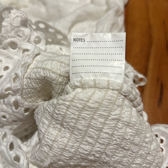 SPELL & the gypsy co white Mini dress Chain Ruched smocked eyelet sleeves - Picture 14 of 16